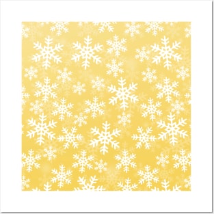 Yellow and White Snowflakes Posters and Art